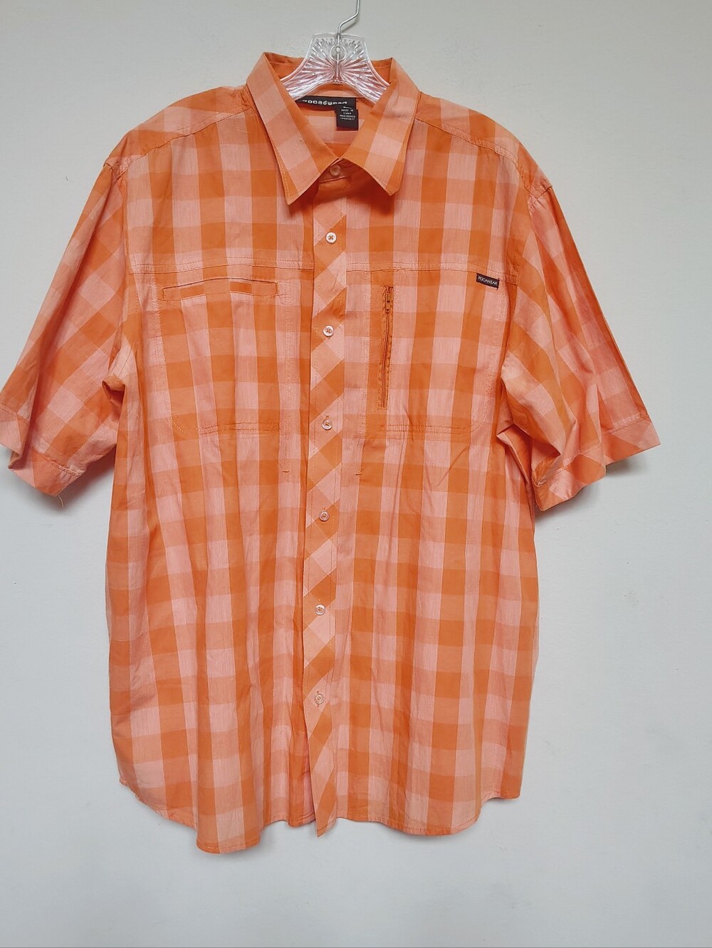 Men's Orange Checked Short-Sleeve Shirt Size 2X